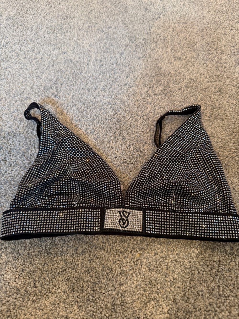 Victoria's Secret Black Rhinestone Triangle Bralette with Silver Embellishment